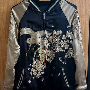 Black Gold Satin Bomber Jacket
